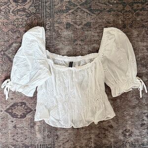 H&M White Blouse with Puff Sleeves